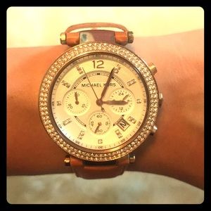 Michael Kors Gold Toned Leather Band Watch